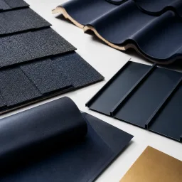 Premium roofing material samples arranged for system comparison